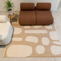 Abstract Rug Living Room - Wool Kilim Southwestern Light Brown Flatwoven Cute Rugs Aesthetic Decor 8x10 - thumbnail 3