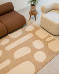 Abstract Rug Living Room - Wool Kilim Southwestern Light Brown Flatwoven Cute Rugs Aesthetic Decor 8x10 - thumbnail 1