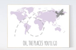 Lilac World Map Nursery Decor Travel Theme Art Print - thumbnail 1