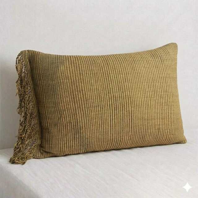Handwoven Karen Textile Pillow Cover, Brown Tribal Lumbar Cushion, 12x20 - image 1