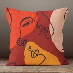 Line Art Face Themed Throw Pillow Case/Abstract Cartoon Woman Cushion Cover/Boho Illustration/Body Silhouette/Modern Wedding Gift - thumbnail 3