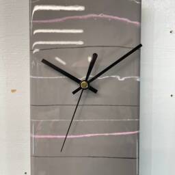 Narrow Grey Pink Black & White Abstract Resin Wall Clock, Long Modern Unusual Home Decor, Luxury Clocks - thumbnail 2