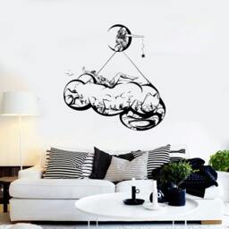 Wall Vinyl Decal Moon Stars Night Sky Bed Made Of Clouds Romantic Sketch Astronomy Modern Home Decor - #1264De - thumbnail 3
