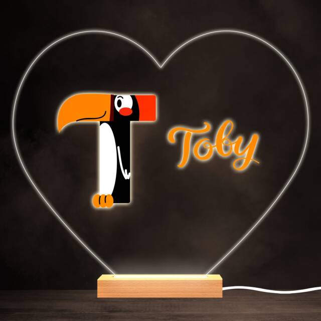 Alphabet Animals Letter T Colourful Heart Personalised Gift Lamp Night Light - Bedroom - image 1