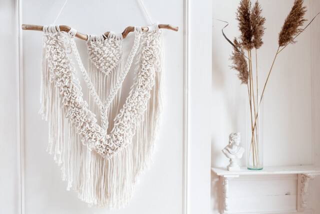 Macrame Wall Hanging - Cotton Rope Tapestry With Corylus Branch - image 1