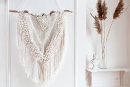 Macrame Wall Hanging - Cotton Rope Tapestry With Corylus Branch - thumbnail 1
