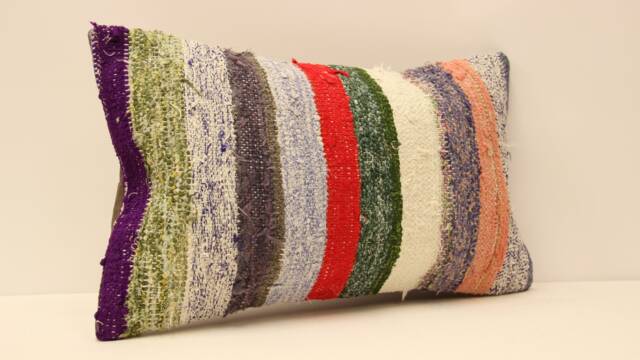 Turkish Kilim Lumbar Pillow 12x20 Boho Pillow Bohemian Cushion Navajo Rugturkish Cover Armchair Case 4Oef-434 - image 1