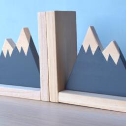Navy Mountain Bookend, Bookends For Kids, Book Ends Woodland Nursery Decor, Peak - thumbnail 2
