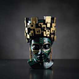 Cyberpunk Face Plant Pot - Gothic Tech Head Planter Black Gold Bust Handmade UK - thumbnail 4