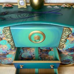 Made-To-Order Upcycled Green Vintage Sideboard/Cocktail Cabinet With Decoupaged Dragon Design - thumbnail 4