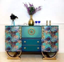 Made-To-Order Upcycled Green Vintage Sideboard/Cocktail Cabinet With Decoupaged Dragon Design - thumbnail 1