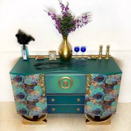Made-To-Order Upcycled Green Vintage Sideboard/Cocktail Cabinet With Decoupaged Dragon Design - thumbnail 2