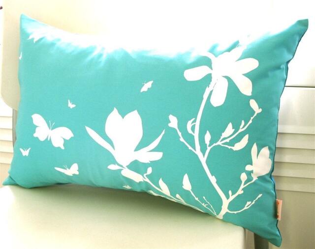Mint Magnolia & Butterfly Pillow Teal Accent Pillow With Insert - image 1