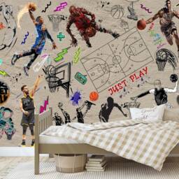 Graffiti Basketball Mural Urban Gym Decor, Peel & Stick Wallpaper - thumbnail 2