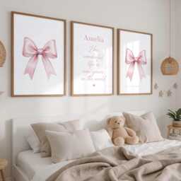 How Wonderful Life Is Now You're in The World, Personalised Pink Bows Nursery Print Set - thumbnail 3