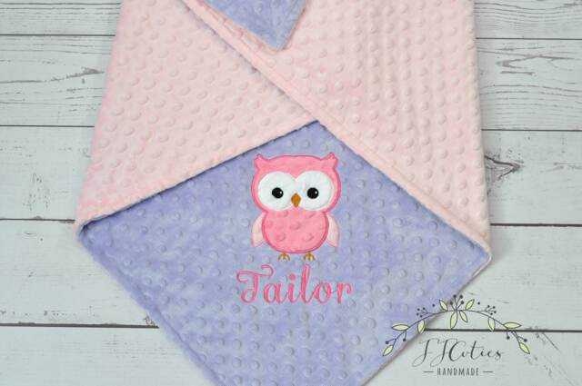 Personalized Baby Blanket-Owl Baby Blanket-Personalized Owl Minky Blanket-Minky Blanket-Minky Blanket-Baby Girl Minky Blanket - image 1