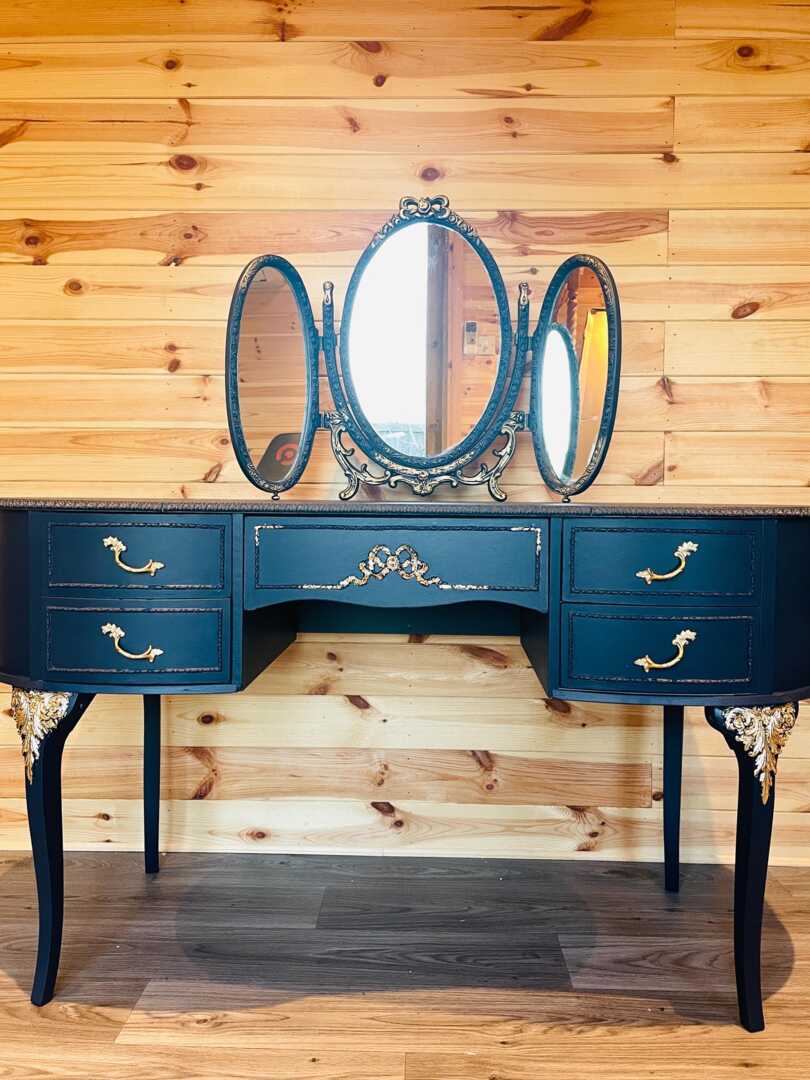 French Style Navy & Gold Dressing Table Ornate Louis Vanity by Etsy |  uFurnish.com