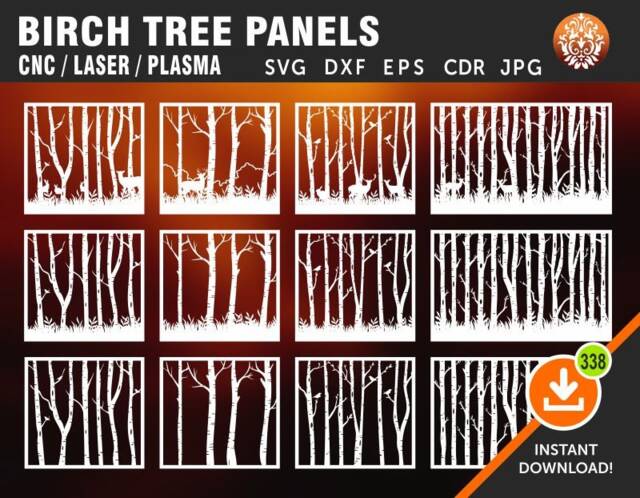 Birch Tree Panels, Wall Room Decor, Patterns, Laser, Cnc, Plasma, Cricut, Cdr, Svg, Dxf, Eps, Jpg Files Cutting - image 1