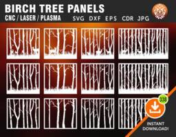 Birch Tree Panels, Wall Room Decor, Patterns, Laser, Cnc, Plasma, Cricut, Cdr, Svg, Dxf, Eps, Jpg Files Cutting - thumbnail 1