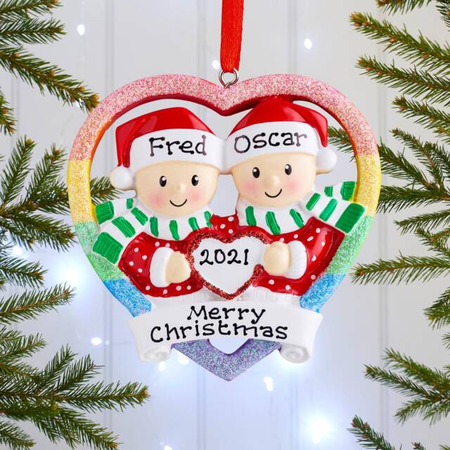 Personalised Family Christmas Xmas Tree Decoration Ornament - Gay Couple - image 1