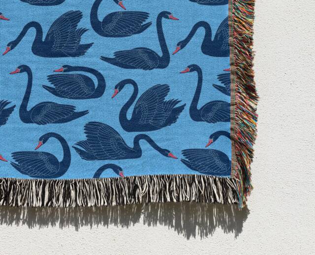 Blue Swan Woven Throw Blanket Cotton Animal Blanket, Wall Tapestry - image 1