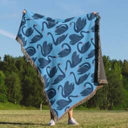 Blue Swan Woven Throw Blanket Cotton Animal Blanket, Wall Tapestry - thumbnail 3