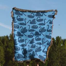 Blue Swan Woven Throw Blanket Cotton Animal Blanket, Wall Tapestry - thumbnail 2