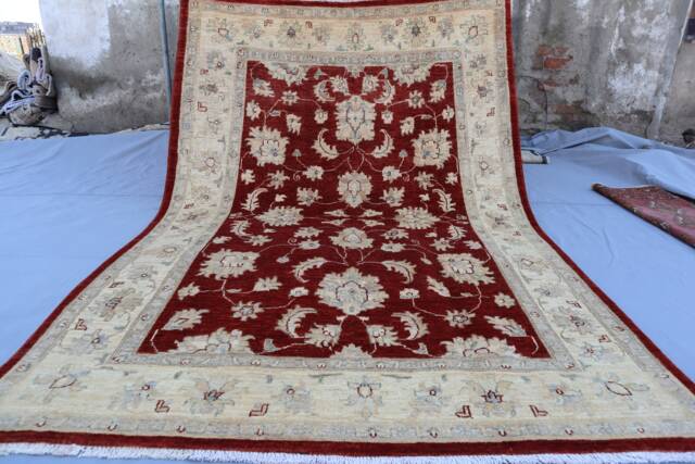 5x7'4 Ft Afghan Oushak Rug - Warm Beige Red Turkmen Hand Knotted Natural Dyes Wool Turkish Area Oriental For Living Room - image 1