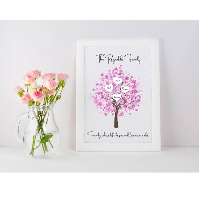 Personalised Family Tree With Real Foil Finish - Foiling Bespoke Prints Wall Decor Decoration Art Families Custom - image 1