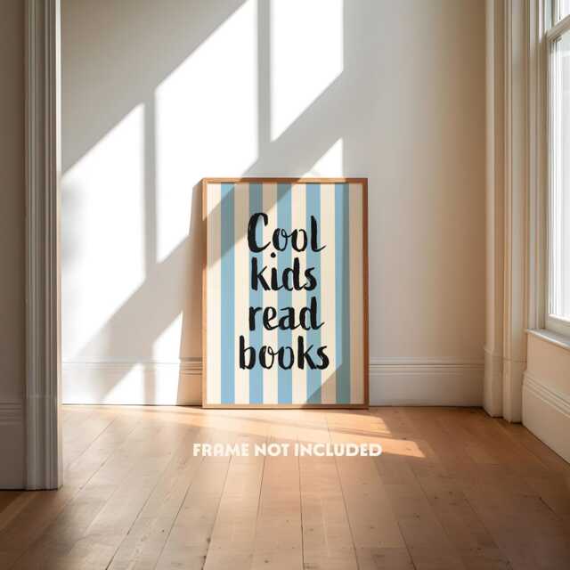 Cool Kids Print, Playroom Reading Book Gift For Bookworm, Nook, Boys Room Wall Art, Retro Stripe - image 1