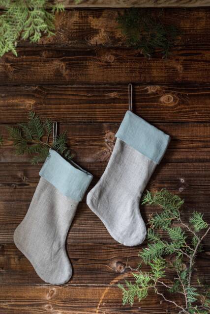Minimalist Linen Christmas Stocking - Zero-Waste Handmade From Leftovers Perfect For Sustainable Holiday Decor - image 1