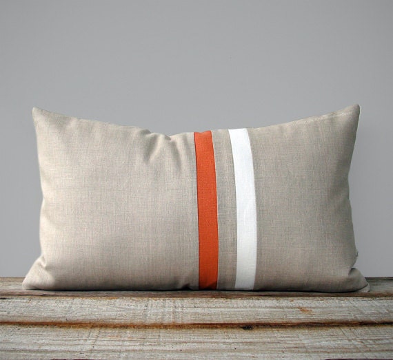 Orange & Cream Striped Lumbar Pillow Cover - 12x20 Modern Home Decor By Jillianrenedecor - Minimal Summer - image 1