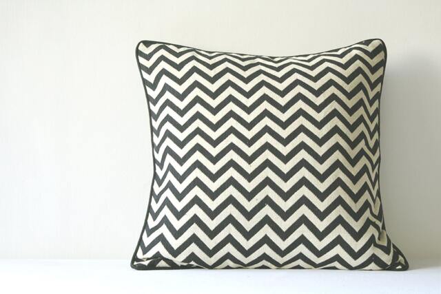 Woven Chevron Pillow Cover, Black & Off White Cushion - image 1