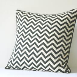 Woven Chevron Pillow Cover, Black & Off White Cushion - thumbnail 2