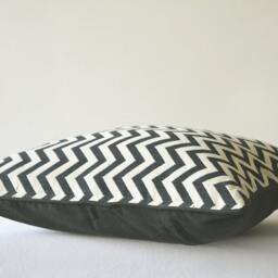 Woven Chevron Pillow Cover, Black & Off White Cushion - thumbnail 3
