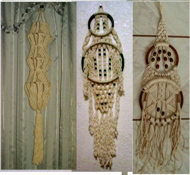 Macrame Wall Hanging with Fringes & Beads Over Hoops, Rings - Choice Of 3 - image 1