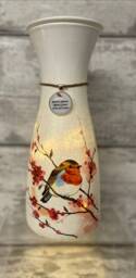 Light Up Robin Vase, With Charm - Decouoage, Gifts, Xmas Robins Appear When Loved Ones Are Near - thumbnail 1