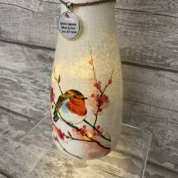 Light Up Robin Vase, With Charm - Decouoage, Gifts, Xmas Robins Appear When Loved Ones Are Near - thumbnail 3