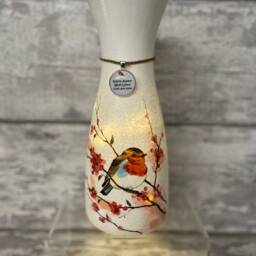 Light Up Robin Vase, With Charm - Decouoage, Gifts, Xmas Robins Appear When Loved Ones Are Near - thumbnail 2
