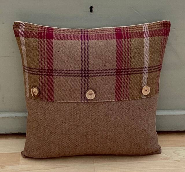 Tartan Plaid Tweed Throw Pillow Cover Balmoral Heather Beige, 24 - image 1