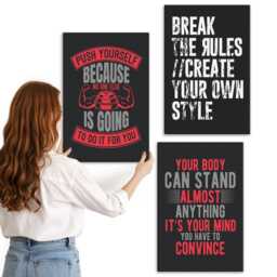 Canvas Wall Art Set Of 3 - Motivation For Training & Self-Development Slogans, Red Photo Print, Sentences Hanging Piece - thumbnail 2
