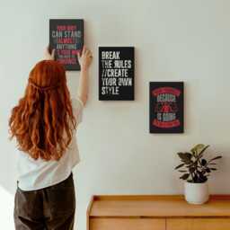 Canvas Wall Art Set Of 3 - Motivation For Training & Self-Development Slogans, Red Photo Print, Sentences Hanging Piece - thumbnail 3