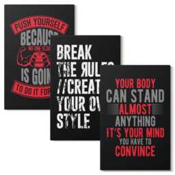 Canvas Wall Art Set Of 3 - Motivation For Training & Self-Development Slogans, Red Photo Print, Sentences Hanging Piece - thumbnail 1