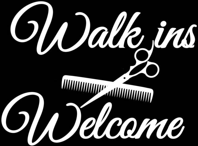 Walk Ins Welcome Barber Shop Window Door Wall Art Decal Vinyl Graphic Sticker Hair Beauty Salon Decor Hairdressers Advertising Sign Logo