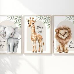 Safari Giraffe Lion Elephant Animal Baby Girls Boys A4 Or A3 Nursery Set Of Unframed Prints Unisex Neutral Boho Tree Beige Jungle - thumbnail 3
