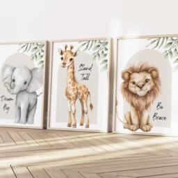 Safari Giraffe Lion Elephant Animal Baby Girls Boys A4 Or A3 Nursery Set Of Unframed Prints Unisex Neutral Boho Tree Beige Jungle - thumbnail 2