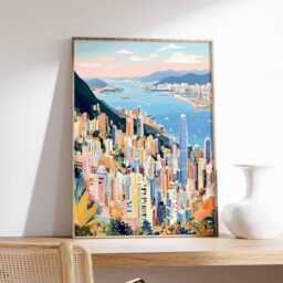 Hong Kong Skyline Poster Vibrant Asia Travel Art Print - thumbnail 2