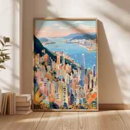 Hong Kong Skyline Poster Vibrant Asia Travel Art Print - thumbnail 1