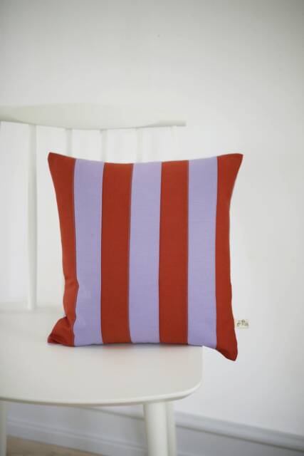 Patchwork Striped Cushion, Rust Orange/Purple - image 1