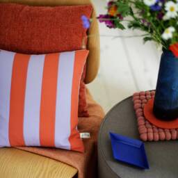 Patchwork Striped Cushion, Rust Orange/Purple - thumbnail 4